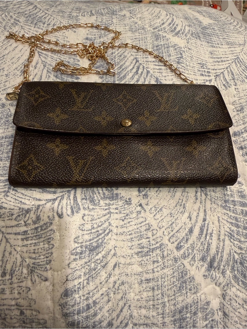 Louis Vuitton Monogram Crossbody Wallet - Brown with Gold Chain